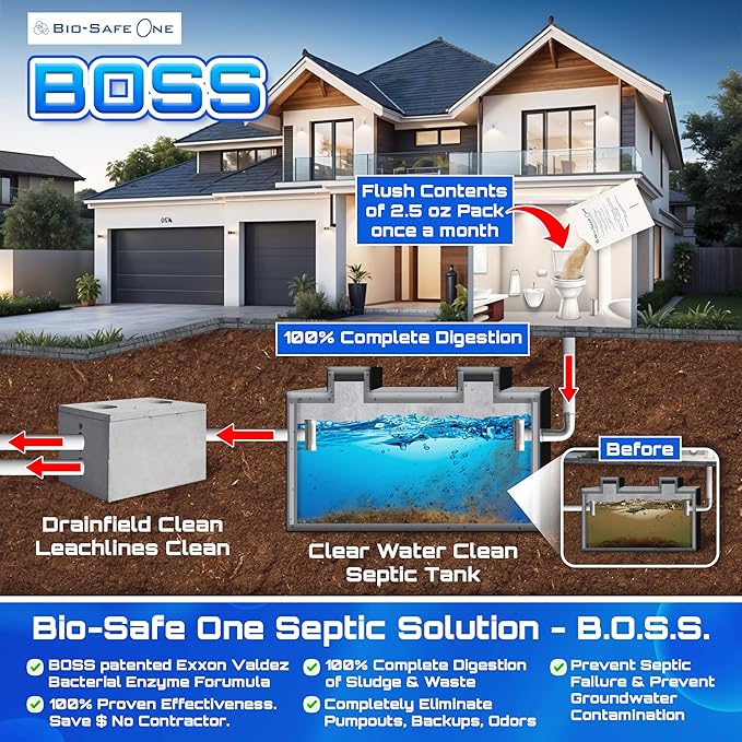BSA 10003 - Septic Tank Treatment - 42 Monthly Treatments - Septic Cleaner - Drain Cleaner - Drain Clog Remover - Unclog Toilet - Safe Septic Maintenance - Exxon Valdez Patented