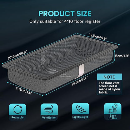 4 Pack Floor Register Cover Trap, HG Power 4 x 10 Inch Floor Vent Screen Net, Nylon Fabric Mesh Air Vent Filter for Home Floor, Catches Coins, Toys, Snacks, Pet Hair, Pet Food