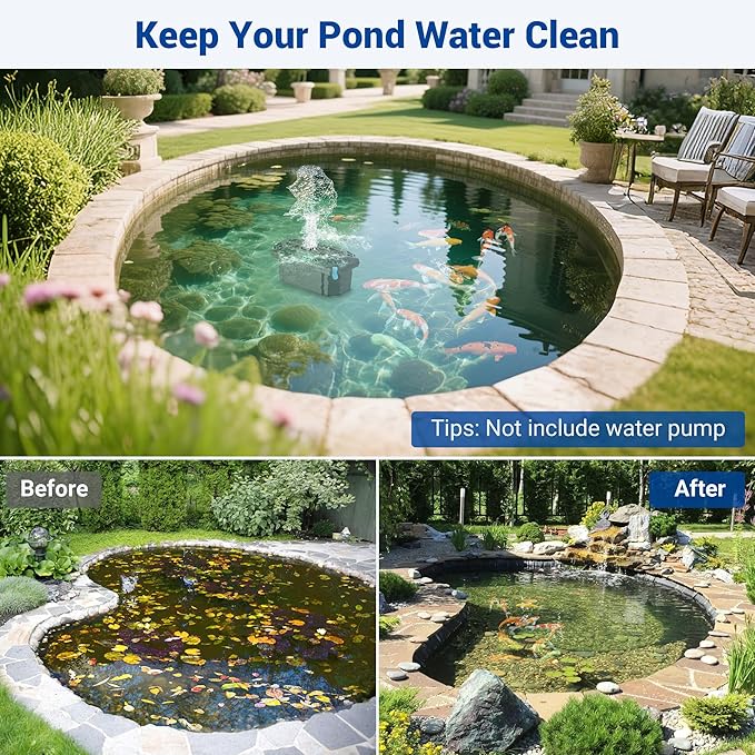 NFESOLAR Pond Filter for Outdoor Ponds, Filter Box with Filter Pads, Bio-Balls and Ceramic Filter Rings, Protect Submersible Pump Fountain Pump N9326