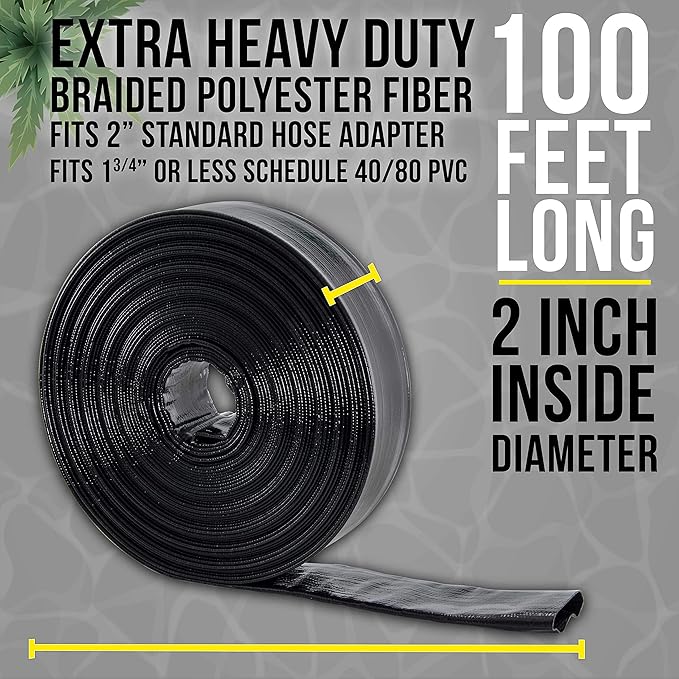 U.S. Pool Supply Pool Backwash Hose 2 Inch Diameter x 100 Feet - Discharge Hose for Pump, Sand Filter & Sump Pump Hoses - Burst Resistant Lay Flat Drainage Hoses for Inground & Above Ground Pools