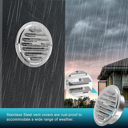 Stainless Steel Soffit Vents 6 Inch, HG Power Round Vent Cover with Screen Mesh, Louver Air Vent Hood for Wall, Ceiling Mount, Bathroom, Garage, Attic Ventilation, Silver