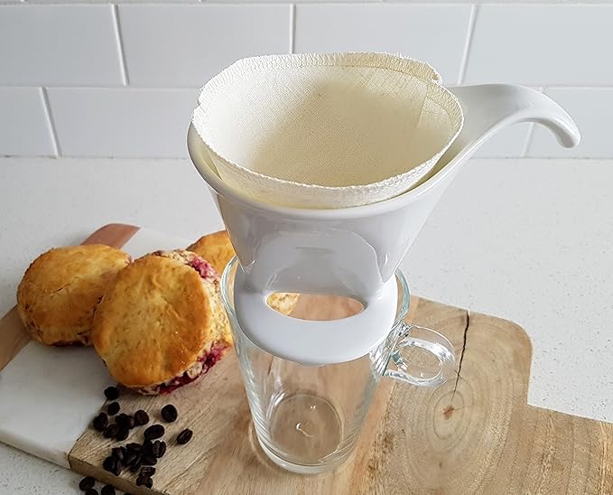 Cloth Reusable Cone Coffee Filter (Size #2) - Made in Canada of Hemp and Organic Cotton - Zero Waste, Eco-Friendly, Natural Filter for Drip Coffee Makers