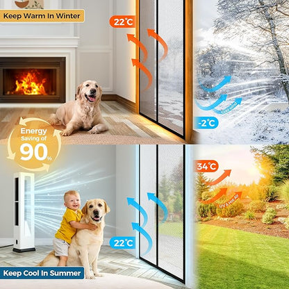 Magnetic Thermal Insulated Door Curtain - Fit Door Size 32x80 Inch Waterproof Bubble Wrap Door Cover Light Filtering Screen Door, Keep Warm in Winter Cool in Summer, Kid & Pet Friendly