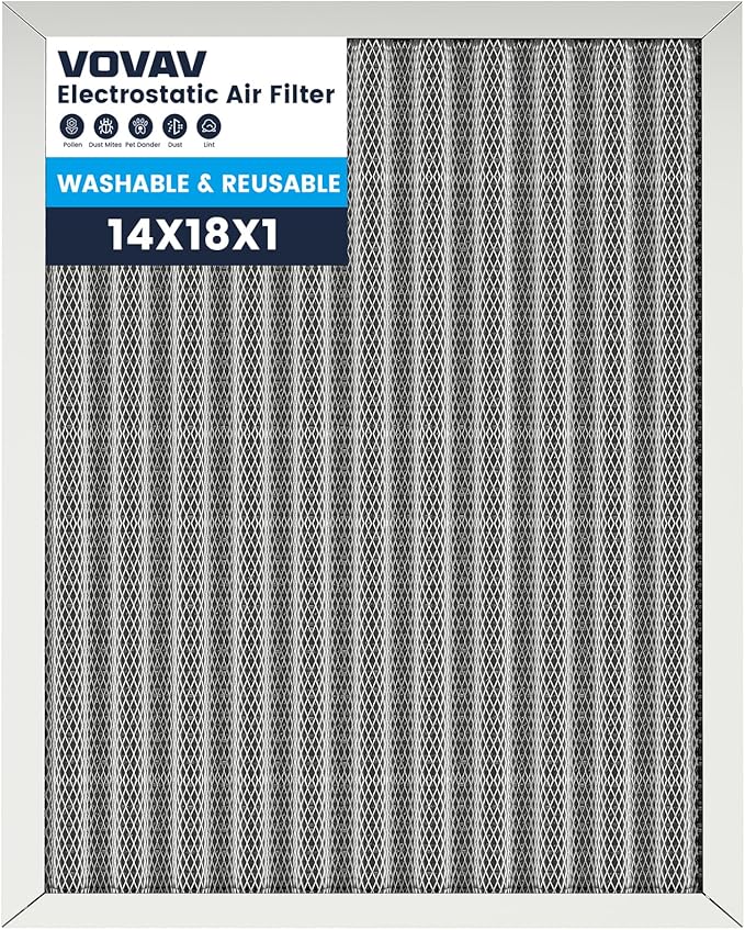 14x18x1 Air Filter-MERV 8, Washable & Reusable Electrostatic Air Filter, AC/HVAC Furnace Filter, Lasts a Lifetime, Permanent Filter, Breathe FresherHome And Office Actual Size:13.5x1.75x0.86Inch