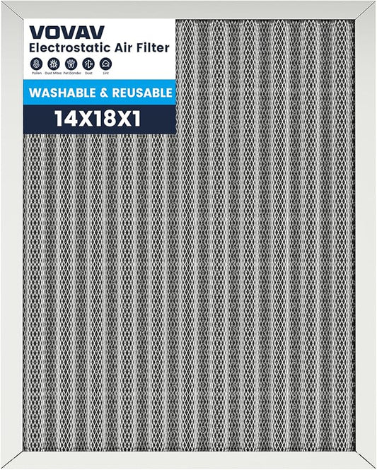 14x18x1 Air Filter-MERV 8, Washable & Reusable Electrostatic Air Filter, AC/HVAC Furnace Filter, Lasts a Lifetime, Permanent Filter, Breathe FresherHome And Office Actual Size:13.5x1.75x0.86Inch