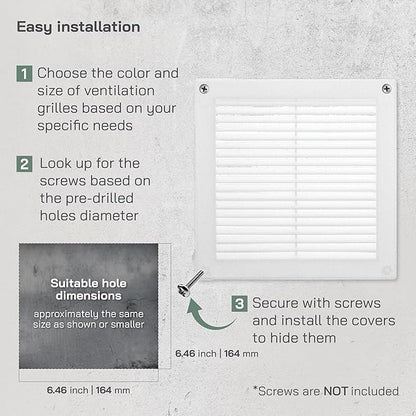 Vent Systems 6" x 6" Inch (Opening Dimensions) - Pack of 5 - Plastic White Soffit Vent Cover - Flat Square Air Vent Grille - Air Vent Deflector - HVAC 8" x 8" Inch (Overall Dimensions)