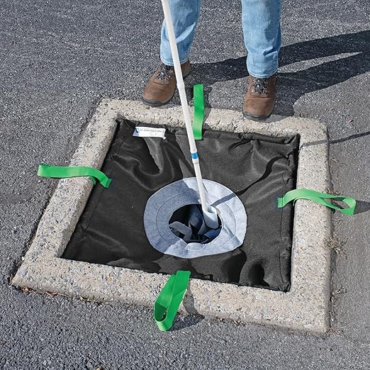 PIG Adjustable Frame Storm Drain Filter | Traffic Safe Sediment Filter | Inside The Drain Filter | for Storm Drains 24" - 37" W to 35" - 49" L | Rectangle | 12” Diameter | PMB30626