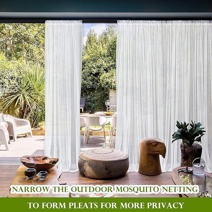 RYB HOME Outdoor Mosquito Net for Porch/Patio/Canopy/Gazebo - 2 Panels Waterproof Outdoor Sheer Tulle Curtains Mesh Net Privacy Drapes with DIY Adjustable Length, White, W118 x L98 inches