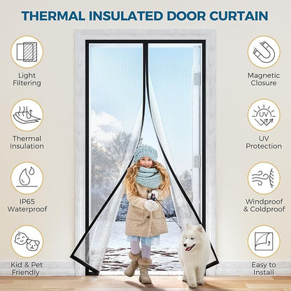 Magnetic Thermal Insulated Door Curtain - Fit Door Size 36x82 Inch Waterproof Bubble Wrap Door Cover Light Filtering Screen Door, Keep Warm in Winter Cool in Summer, Kid & Pet Friendly