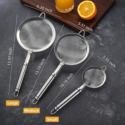 Stainless Steel Fine Mesh Strainers for Kitchen, Colander-Skimmer with Handle, Sieve Sifters for Food, Tea, Rice, Oil, Noodles, Fruits, Vegetable 4.73 inch