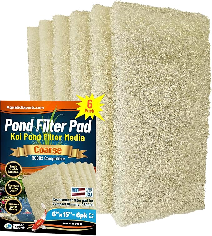 Aquatic Experts Beige COARSE Pond Filter Pad - 1.25 inch Thick - Compatible with Savio Compact Skimmerfilter Media - Made in USA (6" x 15" - 6 Pack)