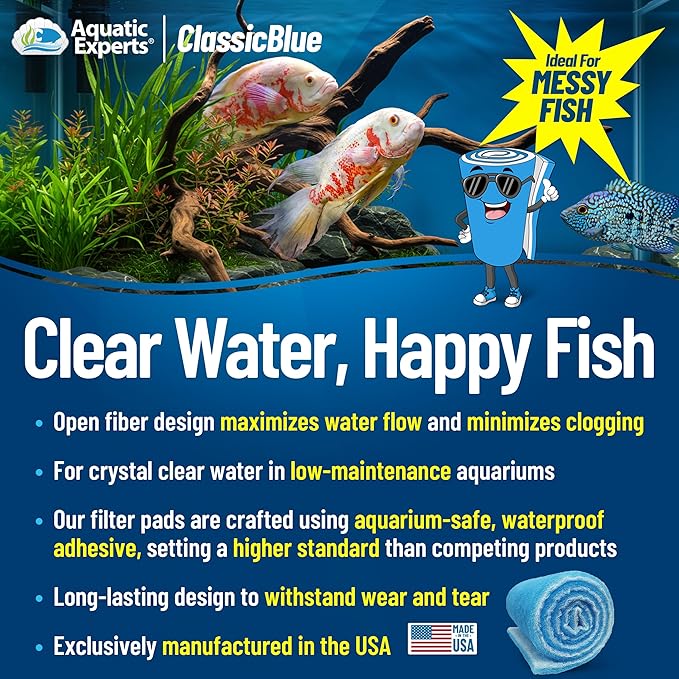 Aquatic Experts Classic Bonded Aquarium Filter Pad - Blue and White Aquarium Filter Media Roll Bulk Can Be Cut to Fit Most Filters, Made in USA (12" by 24 Feet by 3/4" Thick)