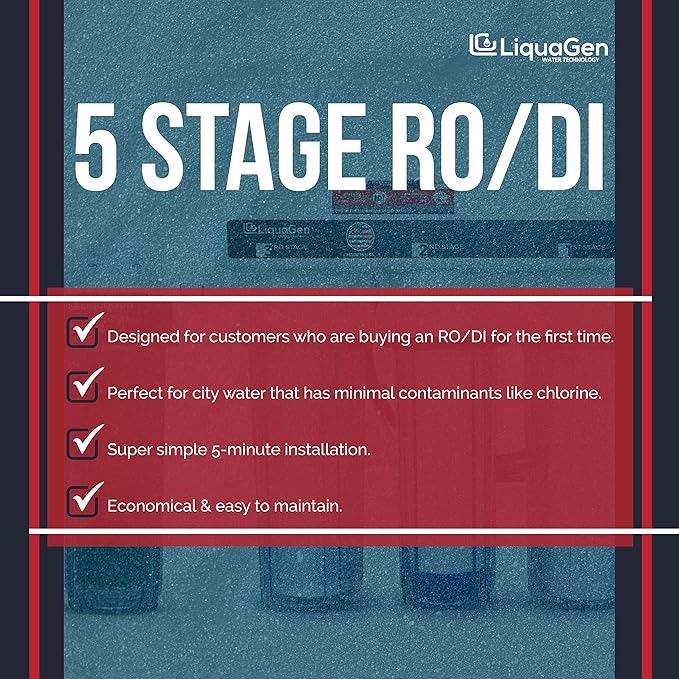 LiquaGen- Super Flow Reverse Osmosis & Deionization (RODI) Water Filtration System- 100 GPD | Ultra Pure Water Softener for 0 TDS/PPM Water | Water Purification System for Aquarium Filter Processes