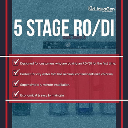 LiquaGen- Super Flow Reverse Osmosis & Deionization (RODI) Water Filtration System- 100 GPD | Ultra Pure Water Softener for 0 TDS/PPM Water | Water Purification System for Aquarium Filter Processes