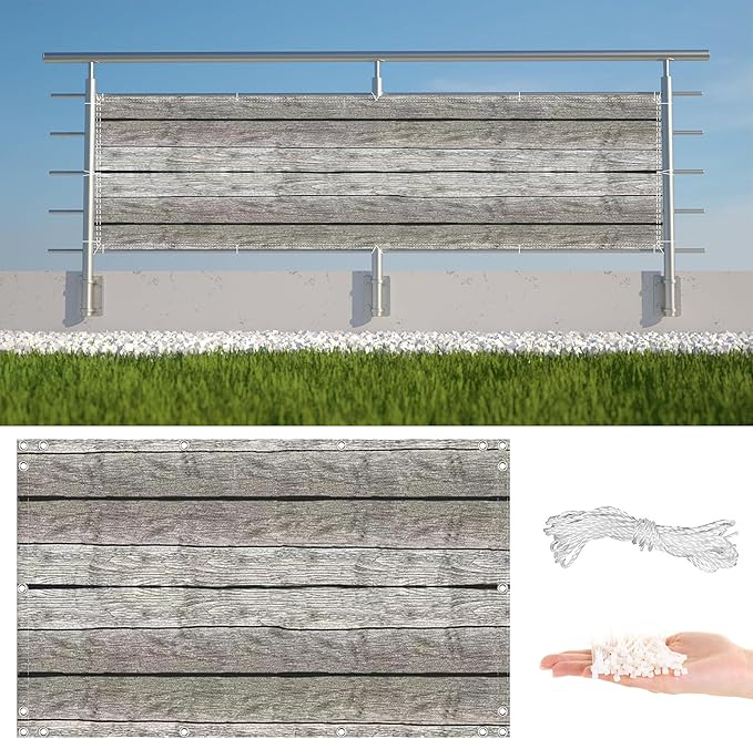 Privacy Screen 2' x 13.1' Privacy Protection Weatherproof Garden Fence, Included Cable Zip Ties for Pergola Balcony Porch Carport Deck Window, Floor Pattern
