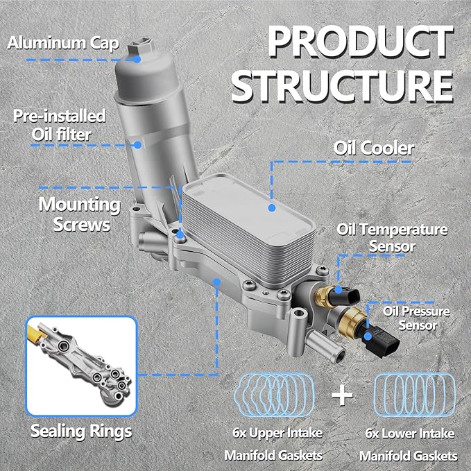 Full Aluminum Engine Oil Cooler 3.6 Oil Filter Housing Compatible with 2011-2023 Charger Challenger Caravan Journey Durango Avenger Town Country 200 300 Wrangl-er Grand Cherok-ee Ram