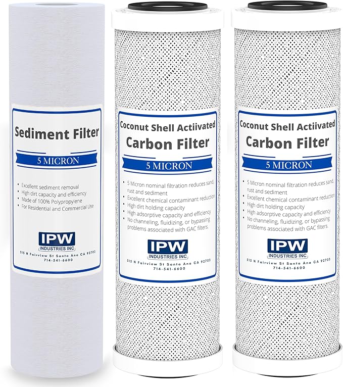 IPW Industries Inc. - Krystal Pure KR10 RO System Replacement Filter Set - 10"X 2.5" 5 Micron Carbon Block, Polypropylene, and Sediment Filters Included - 3 Pack