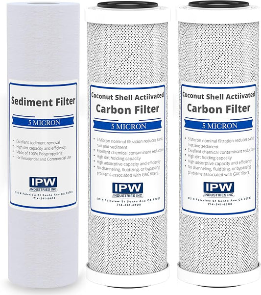 IPW Industries Inc. - Krystal Pure KR10 RO System Replacement Filter Set - 10"X 2.5" 5 Micron Carbon Block, Polypropylene, and Sediment Filters Included - 3 Pack