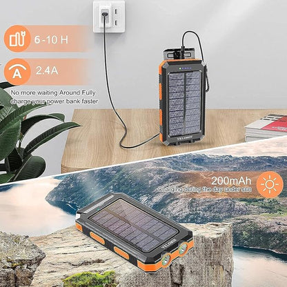 YELOMIN Solar Charger, 20000mAh Portable Type-C Solar Power Bank with 4 Cables, Waterproof Battery Pack, Outdoor External Backup Power Charger Six Outputs/LED Flashlights, Perfect for Camping Travel