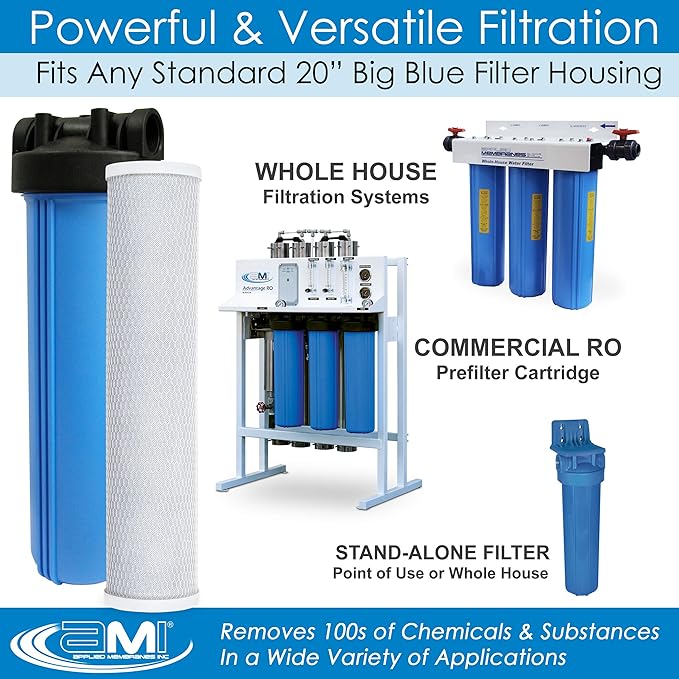 APPLIED MEMBRANES INC. 4.5" x 20" Carbon Water Filter | Whole House or Commercial Water Filtration System Replacement Filter | Chlorine Taste Odor Removal | Fits 20" Big Blue Housing | H-F4220AC