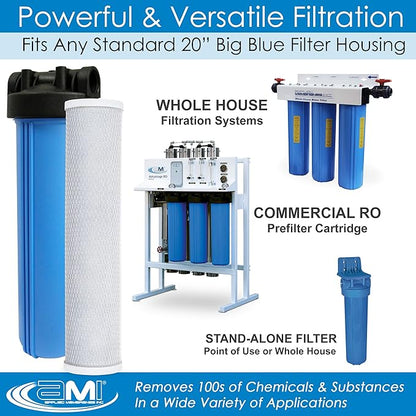 APPLIED MEMBRANES INC. 4.5" x 20" Carbon Water Filter | Whole House or Commercial Water Filtration System Replacement Filter | Chlorine Taste Odor Removal | Fits 20" Big Blue Housing | H-F4220AC