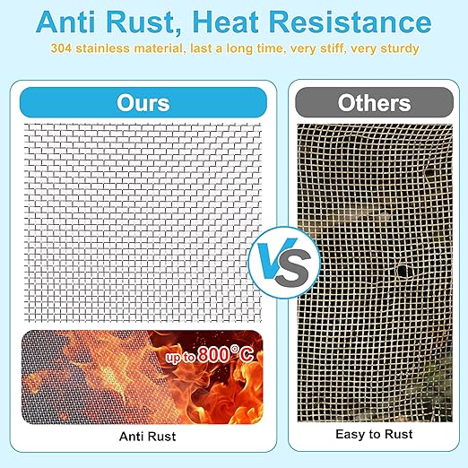 4 Pcs 13x9 (33cmx23cm) 20 Mesh 304 Stainless Steel Wire Mesh Sheet, Rustproof Metal Mesh Sheet Screen for DIY Crafts, Vent Covers, Garden Fencing, Window Protection & Industrial Filters