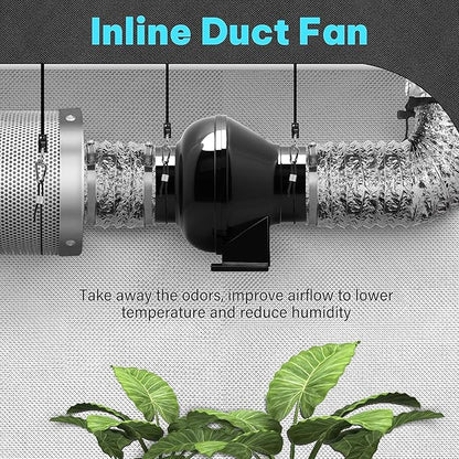 iPower 4 Inch 195 CFM Inline Duct Fan HVAC Exhaust Blower Air Circulation Vent for Hydroponics Grow Tents/Basements/Kitchens Ventilation, New