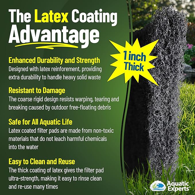 Aquatic Experts Classic Koi Pond Filter Pad COARSE – Bulk Roll Pond Filter Media, Rigid Ultra-Durable Latex Coated Fish Pond Filter Material US (24" x 56", Coarse (Black))