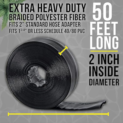 U.S. Pool Supply Pool Backwash Hose 2 Inch Diameter x 50 Feet - Discharge Hose for Pump, Sand Filter & Sump Pump Hoses - Burst Resistant Lay Flat Drainage Hoses for Inground & Above Ground Pools