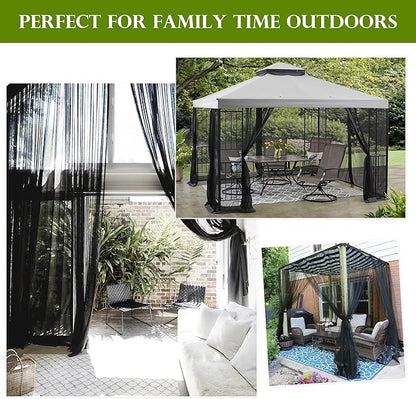 RYB HOME 2 Panels Porch Screen Mesh Outdoor Curtains Lightweight Mosquito Netting for Patio Gazebo Pool Hut Bug Netting Size Adjustable, Black, 118 inches Wide x 120 inches Long