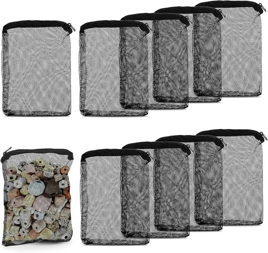 10Pcs Media Bags for Aquarium Fine Mesh Bag Aquarium Filter Media Bags with Plastic Zipper Suitable for Activated Carbon, Filter Stones, Ceramic Rings（Black）