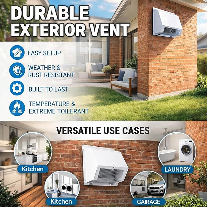 4 Inch Vent Covers for Wall, Galvanized Steel Dryer Vent Cover Outside with Screen, Dryer Vent Wall Plate for Dryer Exhaust Vent, External Extractor for House Ventilation&Outside Air Exhaust