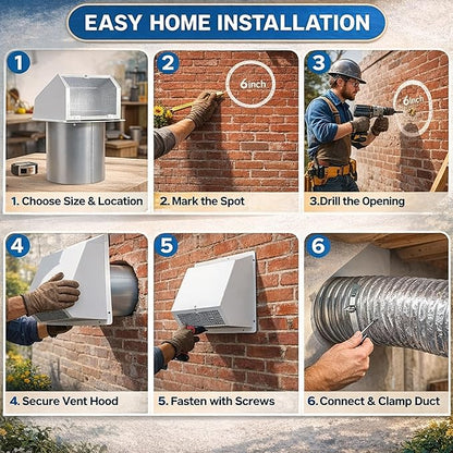 4 Inch Vent Covers for Wall, Galvanized Steel Dryer Vent Cover Outside with Screen, Dryer Vent Wall Plate for Dryer Exhaust Vent, External Extractor for House Ventilation&Outside Air Exhaust