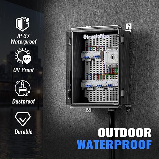 Outdoor Electrical Junction Box | IP67 Waterproof | Resistant ABS Material with Clear UV Coating Cover | Weatherproof Box for Outdoor, Garden, Deck, Patio