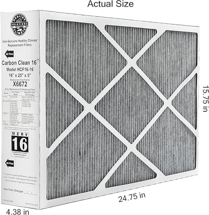 Lennox Healthy Climate X6672 16x25x5 Healthy Climate Carbon-Clean MERV 16 Filter Bundle with Same Day Supply Filter Change Reminder Magnet (5-Pack)