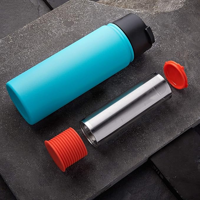 Rumble Go: Portable Cold Brew Coffee Filter - Fits Wide Mouth Water Bottles, 16-32oz – Universal Fit - Brews Coffee Anywhere - Eco-Friendly & No Disposable Parts (Orangey-Red Cap & Base)