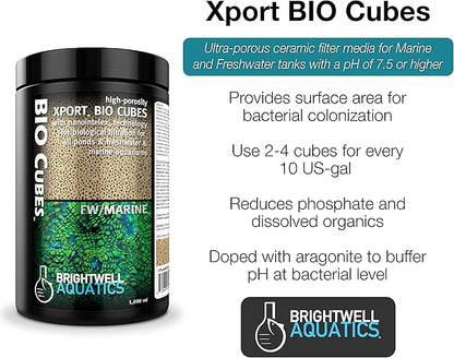 Brightwell Aquatics Xport BIO Cubes - Ultra-Porous Biological Filter Media for Filtration in Marine and Freshwater Aquariums, 1000-ml (XPCubeBIO1000)