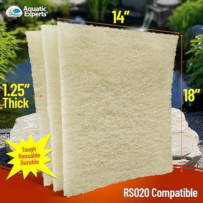 Aquatic Experts Beige COARSE Pond Filter Pad - 1.25 inch Thick - Compatible with Savio Standard Skimmerfilter RS020 Filter Media Pad - Made in USA (14" x 18" - 3 Pack)