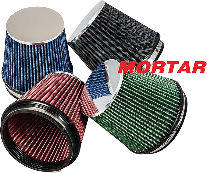 Mortar Aftermarket Auto Air Filter – 6 In Flange ID Car Enthusiast Class Universal Cold Air Intake Gulps in More Air for More Engine Power & Passionate Induction Sound, Length 6 In, Green