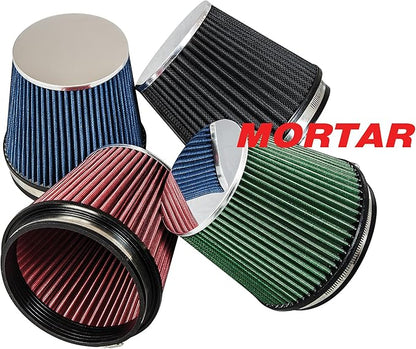 Mortar Aftermarket Auto Air Filter – 6 In Flange ID Car Enthusiast Class Universal Cold Air Intake Gulps in More Air for More Engine Power & Passionate Induction Sound, Length 6 In, Red