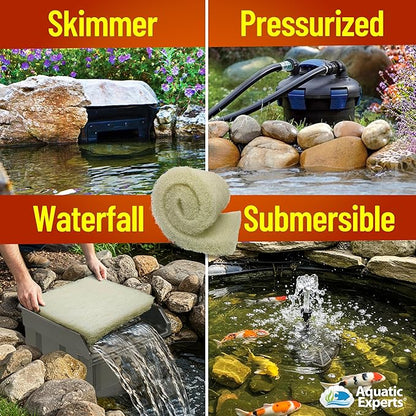 Aquatic Experts Cream COARSE Pond Filter Pad - 2 inch Thick - Bulk Roll Water Garden Filter Pond Media - Made in USA, (18 inch by 36 inch)