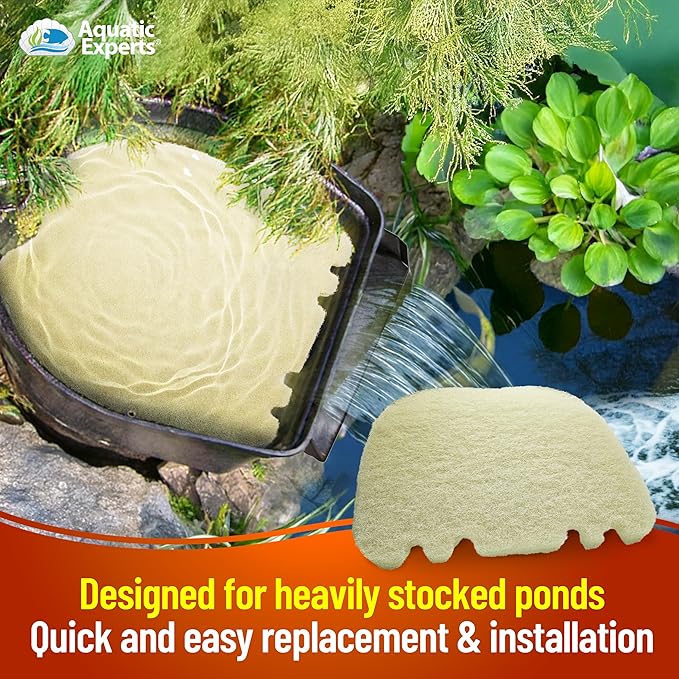 Aquatic Experts Beige COARSE Pond Filter Pad - 1.25 inch Thick - Compatible with Savio Livingponds RF001 Top Pad - Made in USA (19" x 19" - 3 Pack)
