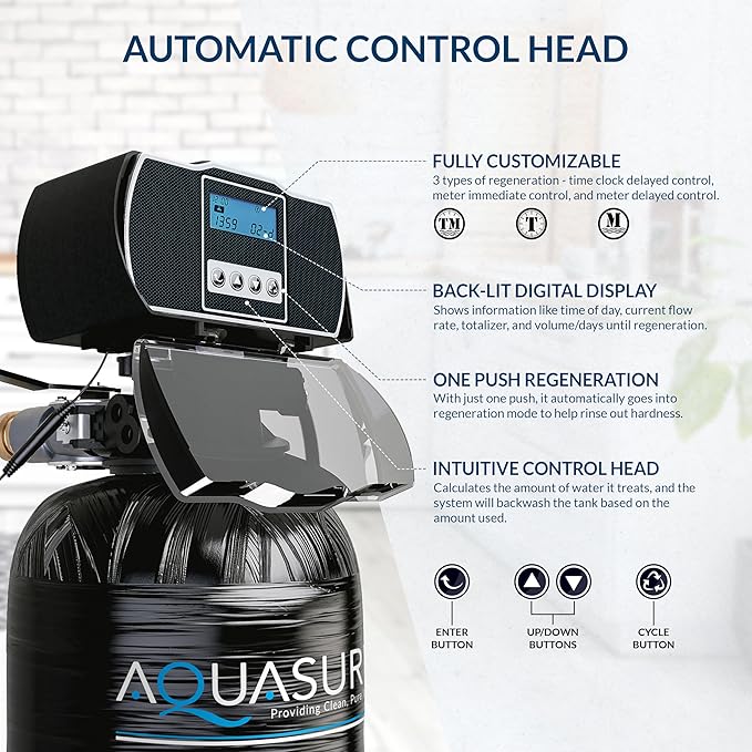 Aquasure Harmony Series 40,000 Grains Whole House Water Softener with High Performance Automatic Digital Metered Control Head | Reduces Hardness & Minerals | Improve Water Quality | For 3-4 bathrooms