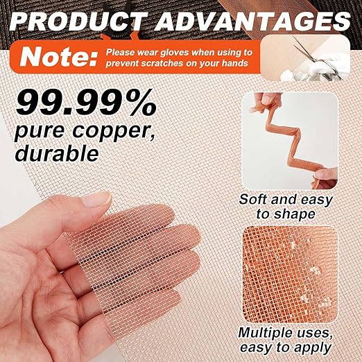 Zonon 99.9% Pure Copper Mesh Screen 36 Inch x 12 ft 16x16 Mesh Copper Roll Wire Fabric 0.27mm Wire Diameter Conductive Metal Dense Filter Screen Woven for Lab Faraday Cage Rodent Control Window Craft
