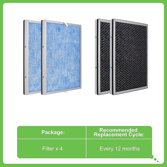 Hichoryer【Upgraded】MSA3 Air Purifier Replacement Filter,Compatible with Membrane Solutions Air Purifier MSA3 & MSA3S, 3-in-1 H13 True HEPA Filter with Odaller Pure Technology, 4 Pack