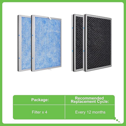 Hichoryer【Upgraded】MSA3 Air Purifier Replacement Filter,Compatible with Membrane Solutions Air Purifier MSA3 & MSA3S, 3-in-1 H13 True HEPA Filter with Odaller Pure Technology, 4 Pack