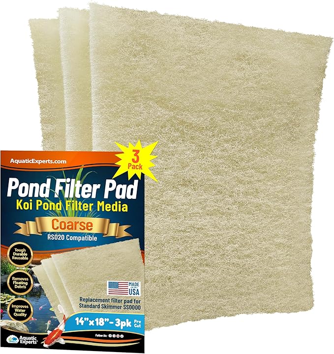 Aquatic Experts Beige COARSE Pond Filter Pad - 1.25 inch Thick - Compatible with Savio Standard Skimmerfilter RS020 Filter Media Pad - Made in USA (14" x 18" - 3 Pack)