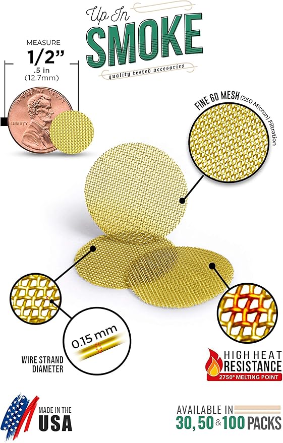 Made in The USA - 50 1/2 Inch (.50") Brass Mesh Pipe Screen Filters