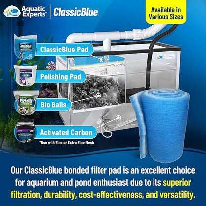 Aquatic Experts Classic Bonded Aquarium Filter Pad -18 Inches by 72 Inches by .75 Inch - Blue and White Aquarium Filter Media Roll Bulk Can Be Cut to Fit Most Filters, Made in USA (18" x 72")
