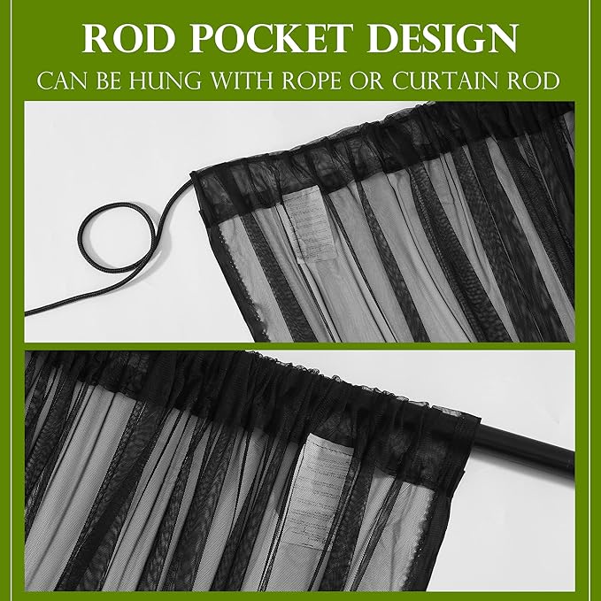 RYB HOME 2 Panels Porch Screen Mesh Outdoor Curtains Lightweight Mosquito Netting for Patio Gazebo Pool Hut Bug Netting Size Adjustable, Black, 118 inches Wide x 120 inches Long